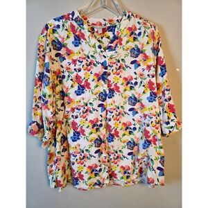 Woman Within Womens Sz 18/20 Floral‎ 3/4 Sleeve Top Colorful Layering Spring